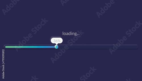 Progress load bar. Indicator of status download. Graphic icons of interface. Neon buttons of speed of upload. Web loaders with percent. Futuristic UI for website, game, internet