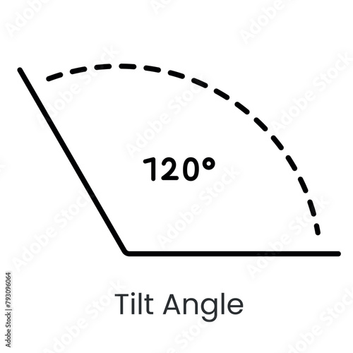 Inclination angle line vector icon with editable stroke