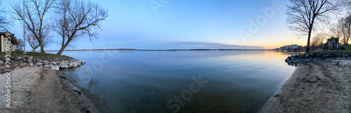 City Shoreline of Lake Monona in Madison Wisconsin after sunset photo