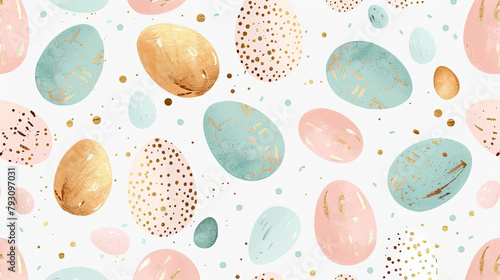 A seamless pattern featuring Metallic Easter Eggs in pastel colors themed elements, such as Metallic Easter Eggs in pastel colors
