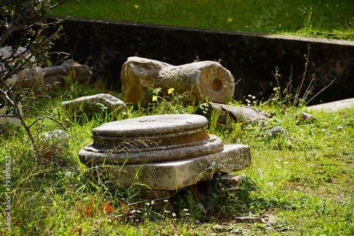 Ancient column fragments outside the Marathon museum