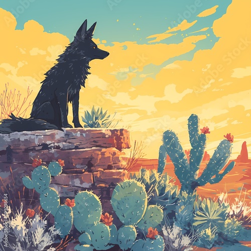 Solo Wolf in a Sun-Kissed Desert: A Tale of Wilderness and Solitude