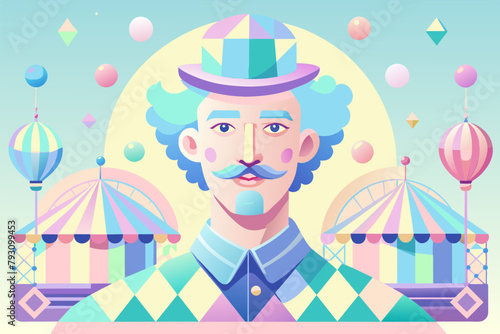 Colorful Circus Ringmaster Character with Vintage Carnival Background