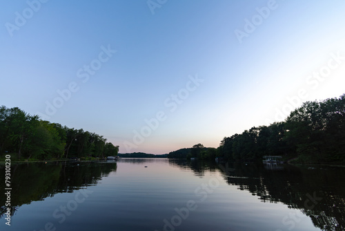 View from shoreline of a northern lake in Washburn County, Wisconsin, in the evening.