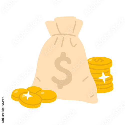 Vector illustration money bag with coins for digital stamp,greeting card,sticker,icon, design