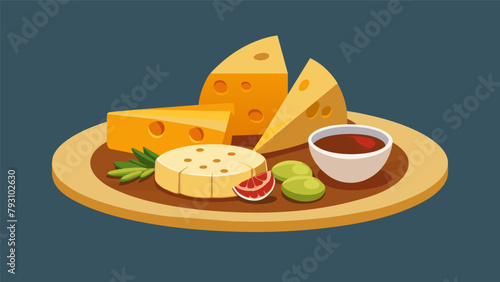 An elegant cheese platter featuring slices of rich and buttery manchego nutty gruyere and tangy parmesan paired with a mix of sweet and y mustard and.