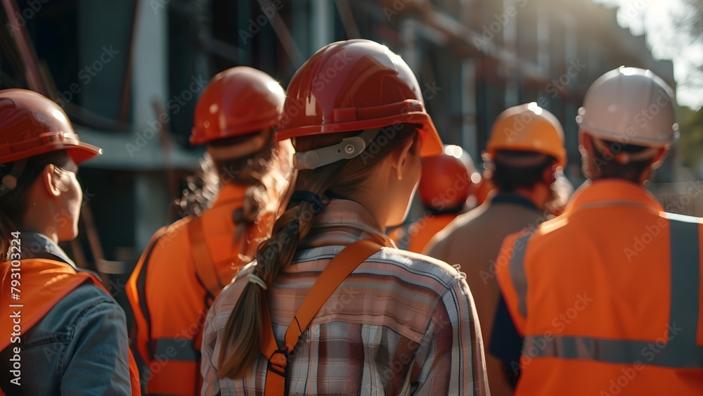 group construction workers at work.