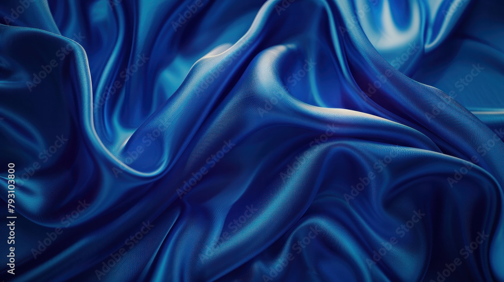 Fototapeta premium Blue Silk Fabric With Wavy Pattern