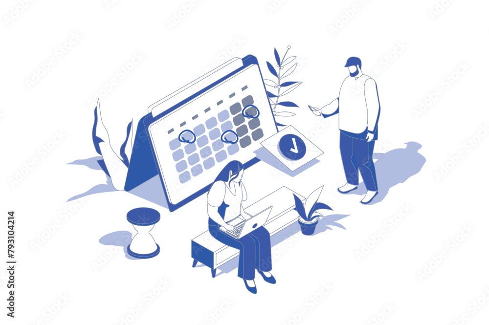Image showcasing Time planning 3d isometric concept in isometry graphic design for web ...
