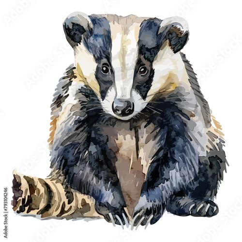 Watercolor vector of a badger, isolated on a white background, design art, drawing clipart, Illustration painting, Graphic logo, badger vector. 