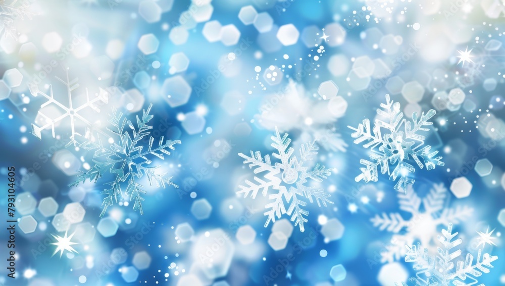 The background features blue and white low poly snowflakes and sparkles Generative AI The background features blue and white low poly snowflakes and sparkles Generative AI