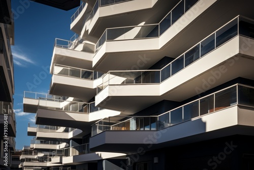 A Unique Asymmetrical Building with Protruding Balconies, Creating a Dynamic Play of Shadows and Light