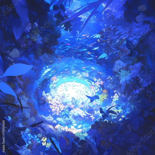 Mystical Underwater Realm with Dazzling Light and Spectral Animals