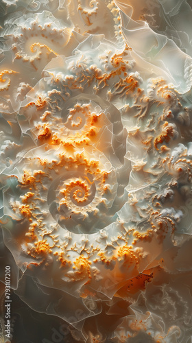 Fractal pattern with swirling shapes in orange and white. The resemblance of natural forms, marble and other rocks. For desings. © Eugen
