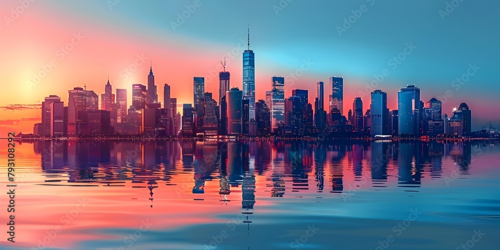 Mesmerizing Skyline Reflection Iconic City Scenery at Captivating Sunset