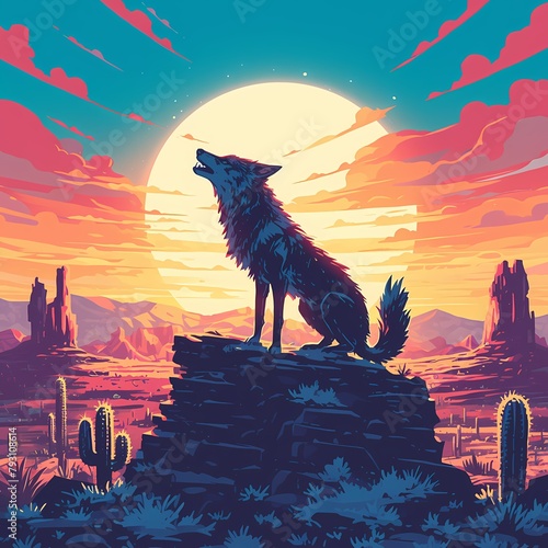 Explore the untamed beauty of nature with a majestic coyote silhouetted against an awe-inspiring landscape.