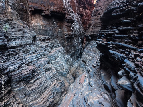 Hancock Gorge in Karijini National Park in Pilbara region, Western Australia with geological formation
