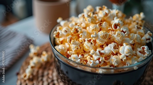 popcorn in a pot with a transparent cover in the kitchen, entertainment snack 