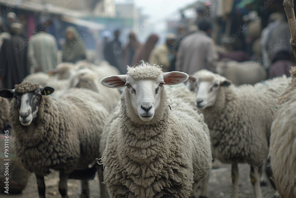 a beutifull sheep ready to sacrifice on eid al adha