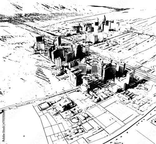 Las Vegas Wireframe Map, Aerial View Map of Las Vegas