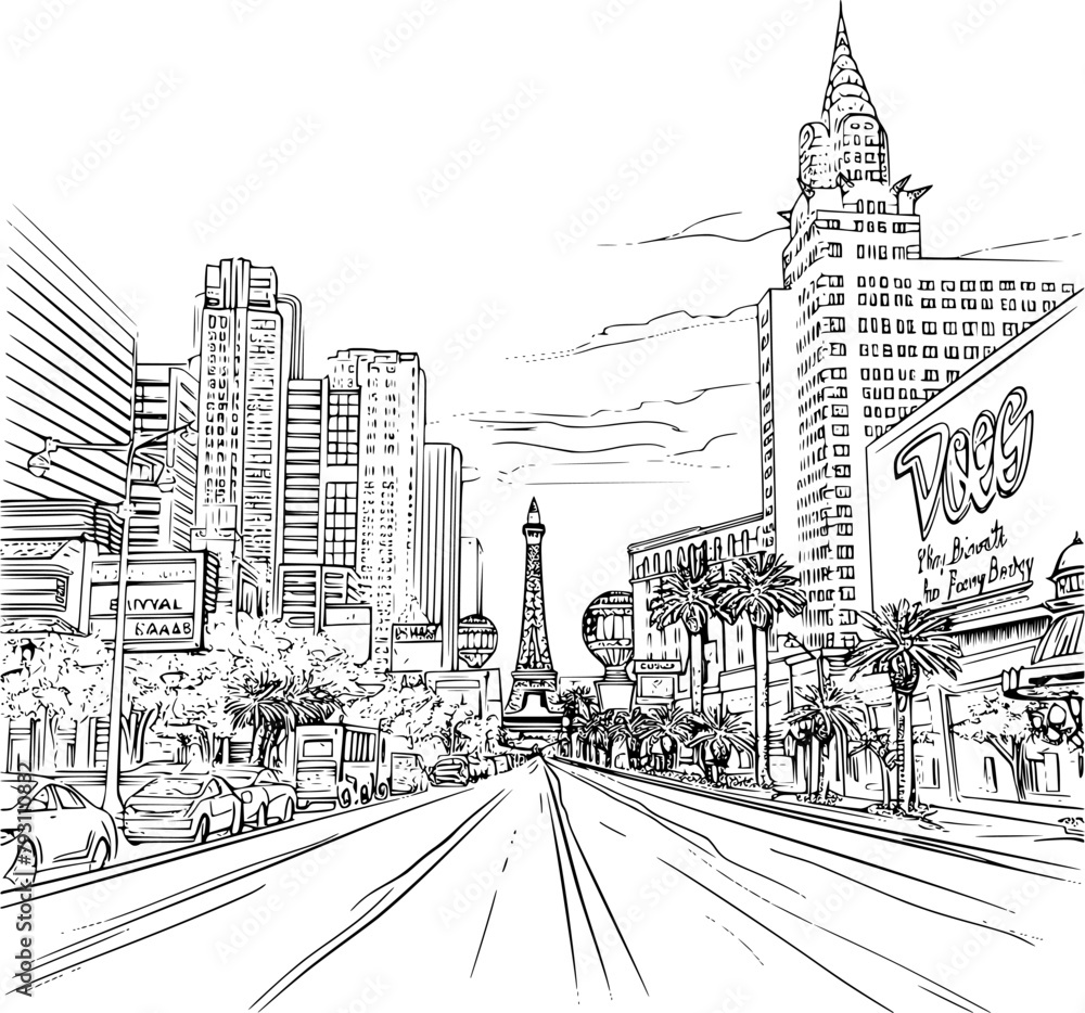 Skyline View of Las Vegas, Las Vegas Cityscape Coloring Book