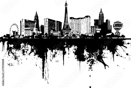 Las Vegas Vector Art, Black and White Silhouette of Las Vegas Skyline