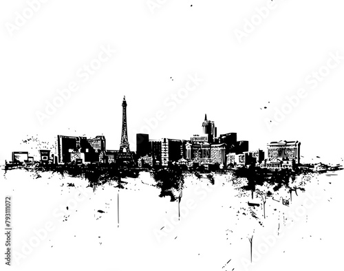 2D Las Vegas Illustration  2D Drawing of Las Vegas Skyline on White Background