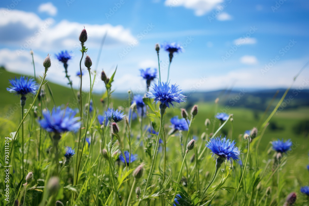 Field of Blue Flowers Under Sunlight Field of Blue Flowers Under Sunlight