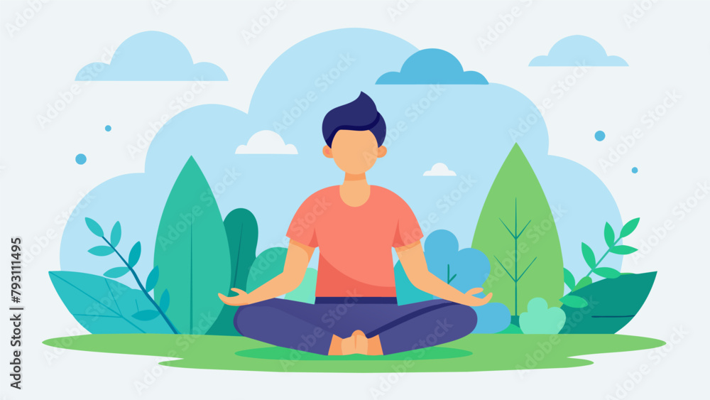 A drawing of a person meditating in a peaceful garden accompanied by a caption outlining the stressrelieving benefits of martial arts for