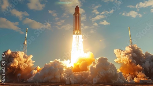 Rocket launch signifies progress for small and corporate businesses in the digital age. Concept Business Progress, Digital Age, Rocket Launch, Small Businesses, Corporate Growth