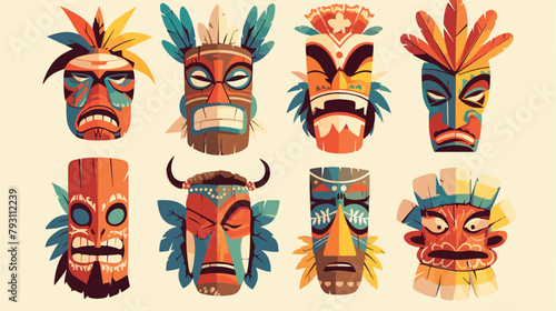 Tribal tiki masks Hawaiian totem culture vector woo photo