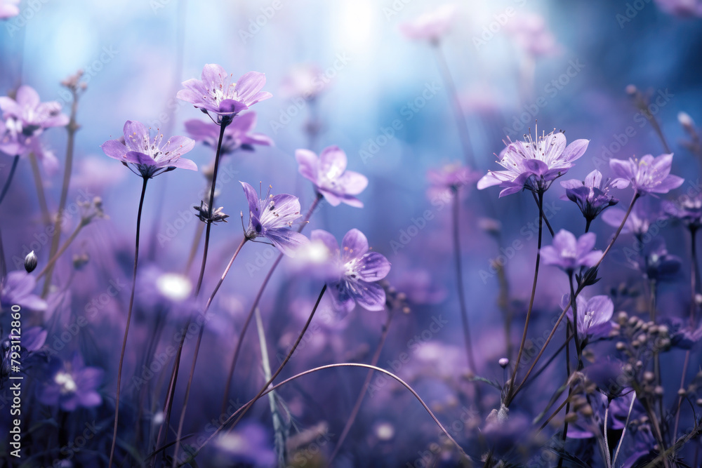 Naklejka premium Cluster of Purple Flowers Growing in Grass