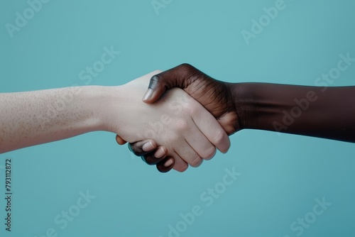 A closeup shot of a firm handshake set against a simplistic blue background signifying mutual respect and agreement