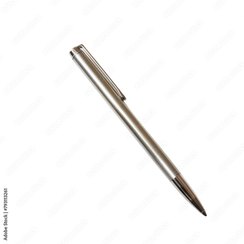 A silver pen set against a transparent background A silver pen set against a transparent background
