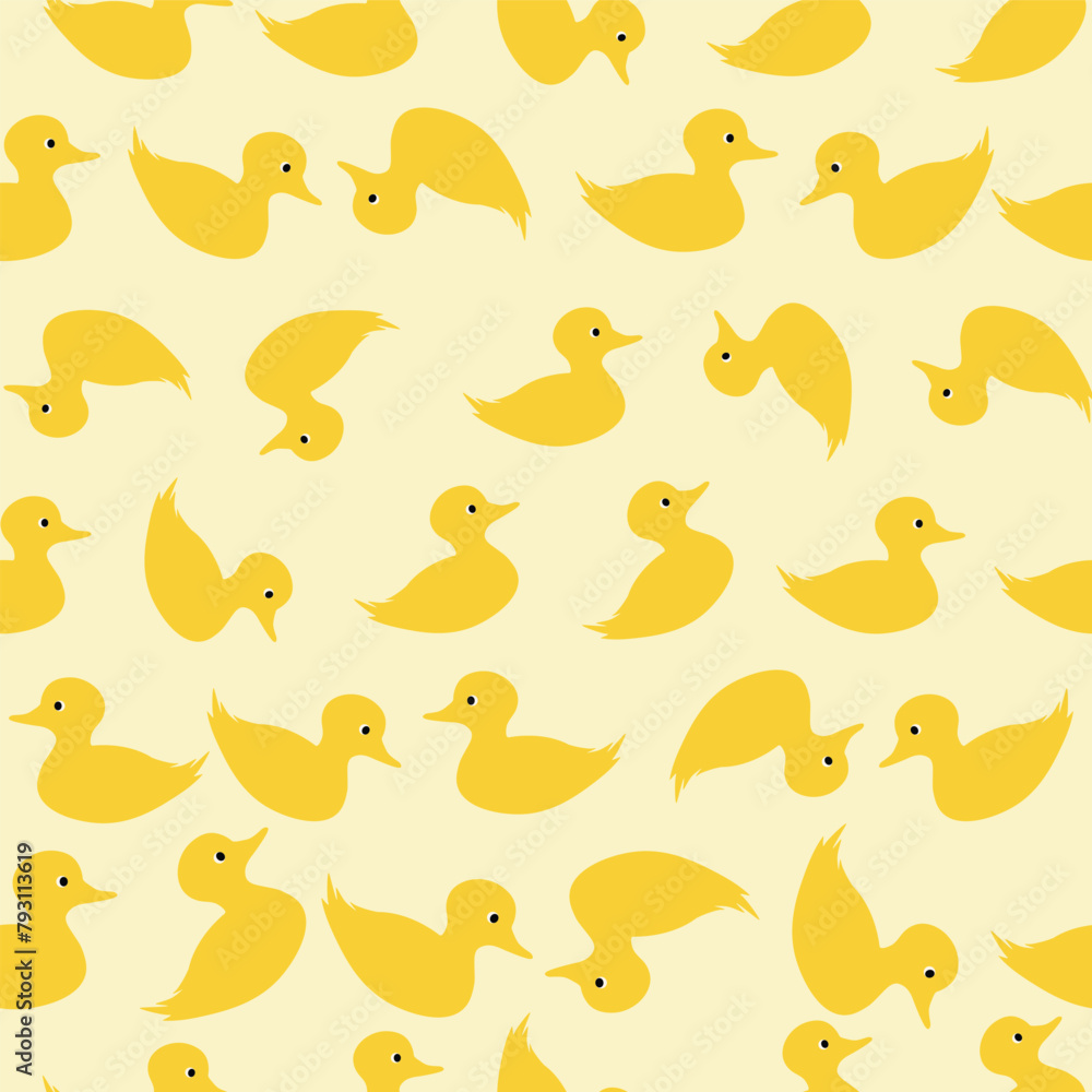 Seamless Vector Pattern Of Cute Duck isolated in pale yellow Background Seamless Vector Pattern Of Cute Duck isolated in pale yellow Background
