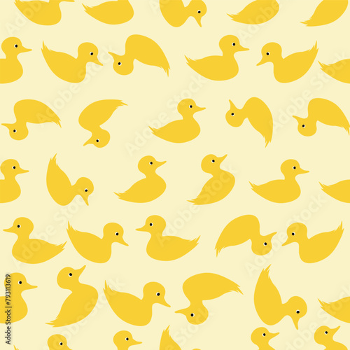 Seamless Vector Pattern Of Cute Duck isolated in pale yellow Background