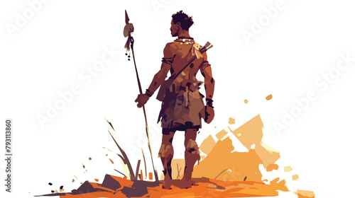 Tribe man holding spear - vector illustration sketc photo