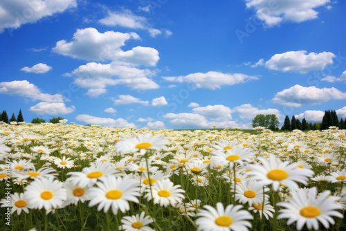 Field of White and Yellow Flowers Under Blue Sky