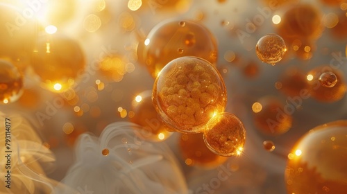   Sunlight filters through a cluster of bubbles drifting in the air © Nadia