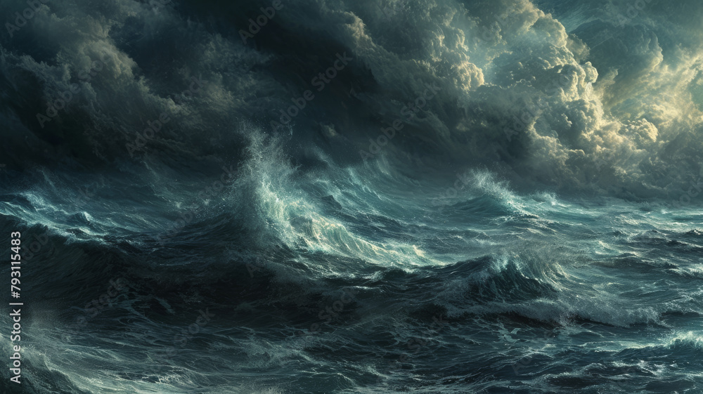 Ocean waves and stormy weather. Rough seas.