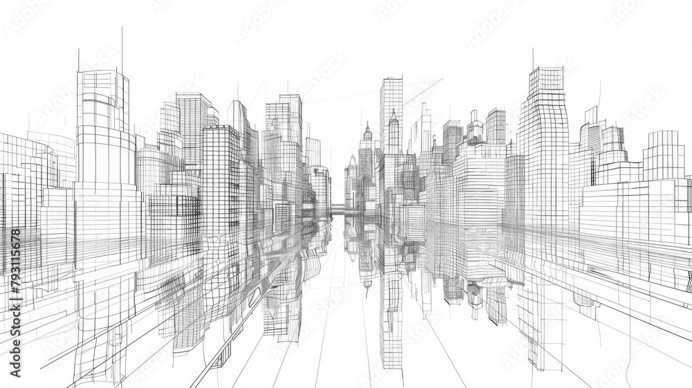 Bold Ink Line Cityscape A Striking Minimalist Perspective Emphasizing Urban Geometry and Dynamic Energy
