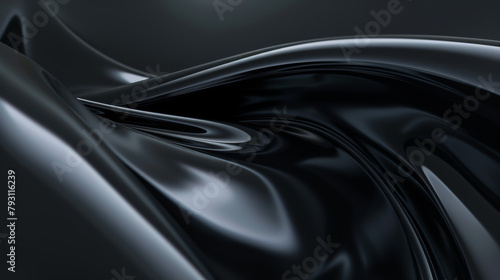 Abstract minimalist space, smooth textures, formless, glass-like, all black abstract, formless, matte black and blue, light bending through opaque forms