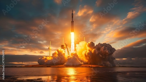 The Symbolic Growth of Small and Corporate Businesses Through Technology Rocket Launch. Concept Business Growth, Technology, Small Businesses, Corporate Businesses, Rocket Launch