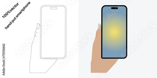 hand put smartphone vector and line art