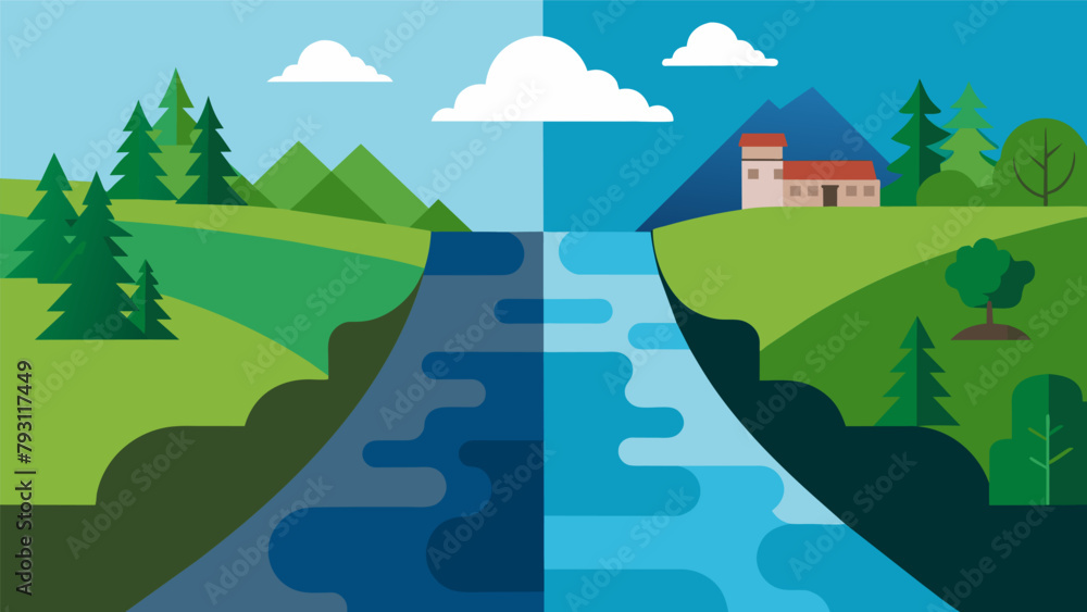 An image of a clean river alongside a polluted river with the words Protecting our waterways through green financing initiatives An image of a clean river alongside a polluted river with the words Protecting our waterways through green financing initiatives
