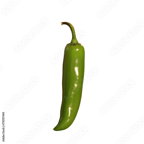 A vibrant green chilli stands out against a clear see through background