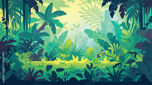 Tropical jungle panorama cartoon vector illustratio photo