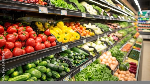 Fresh vegetables on a shelf in a supermarket.