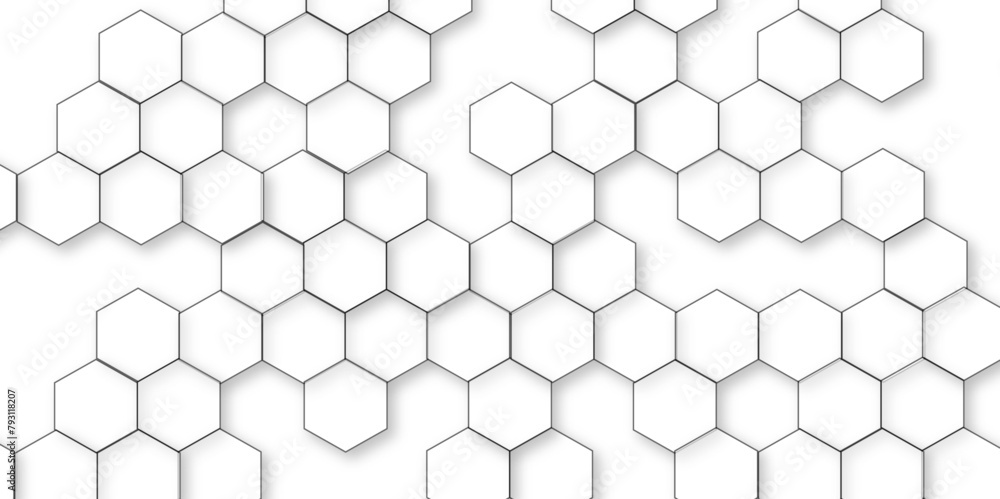 Fototapeta premium Abstract white background with hexagon and hexagonal background. Luxury white pattern with hexagons. abstract 3d hexagonal background with shadow. 3D futuristic abstract honeycomb mosaic background.