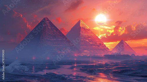 Futuristic Pyramids Emerging from a Vibrant Otherworldly Landscape